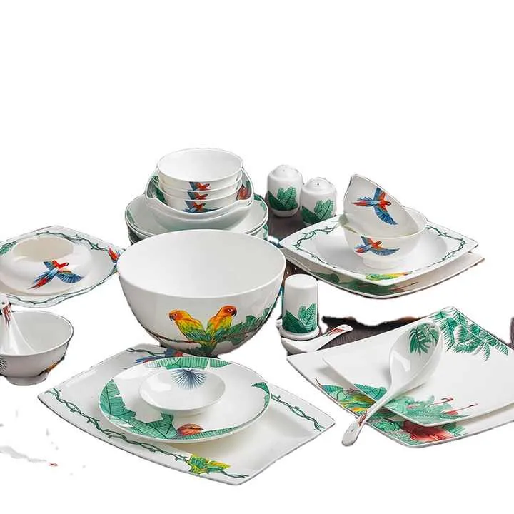 مجموعة أدوات مائدة من الخزف الغربي -  Dinnerware Set Restaurant Dishes and Plates Porcelain Dinner