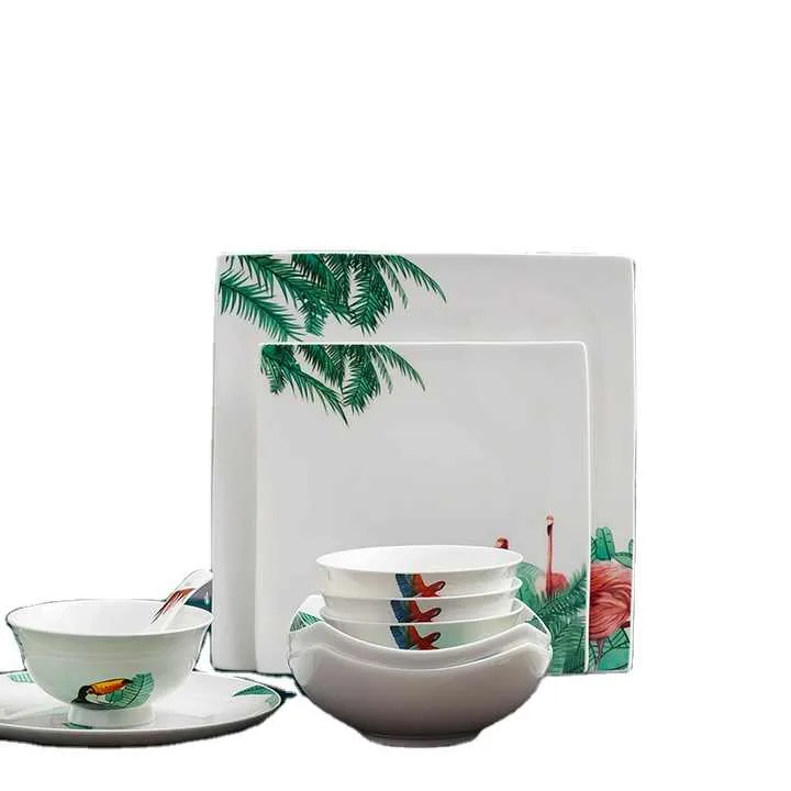 مجموعة أدوات مائدة من الخزف الغربي -  Dinnerware Set Restaurant Dishes and Plates Porcelain Dinner