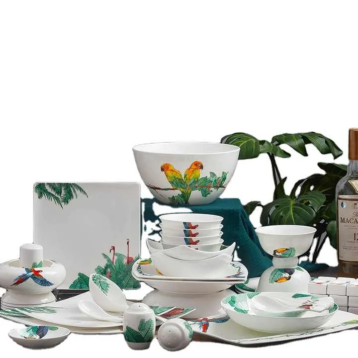 مجموعة أدوات مائدة من الخزف الغربي -  Dinnerware Set Restaurant Dishes and Plates Porcelain Dinner