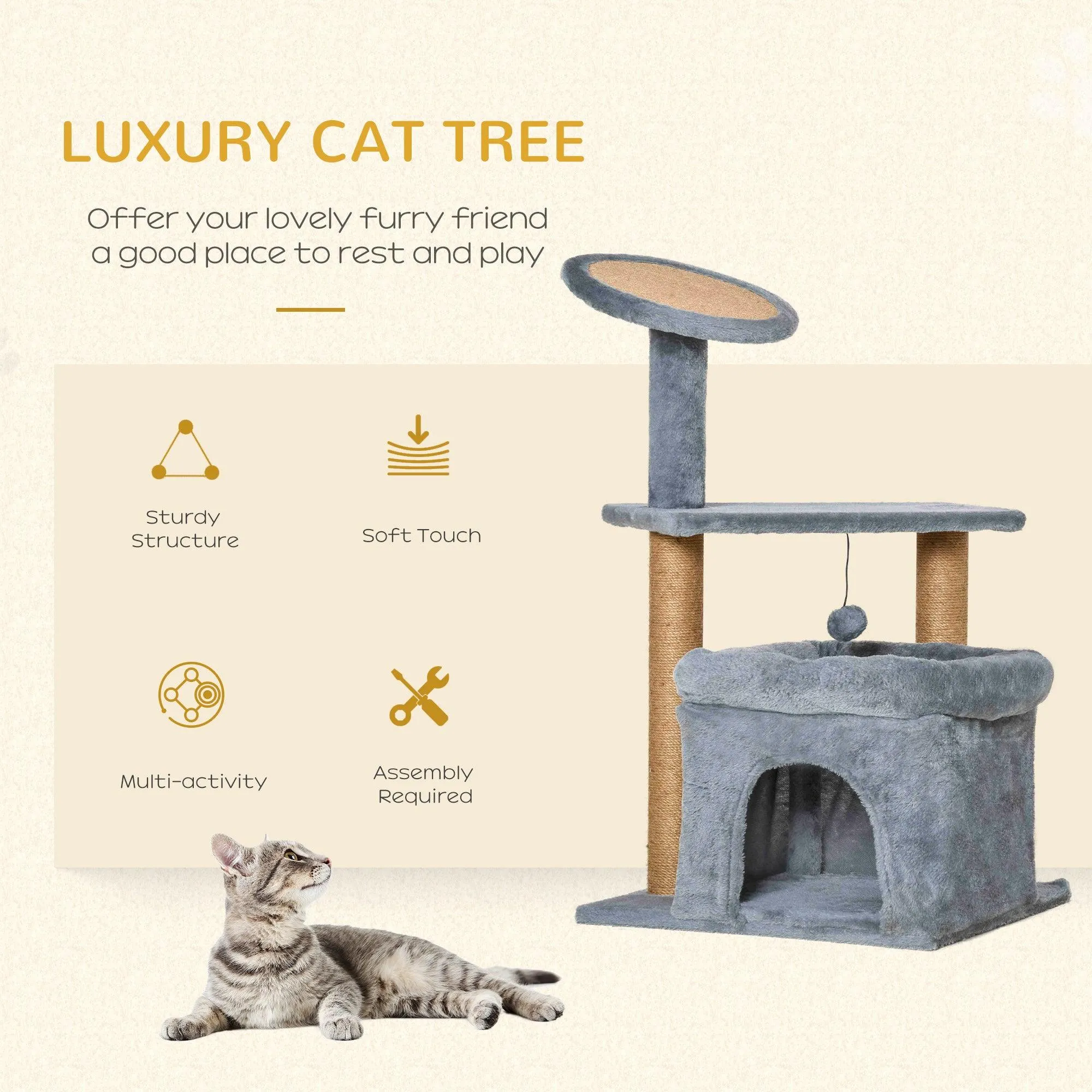 3-Tier Cat Activity Center Tower, 84cm - Grey