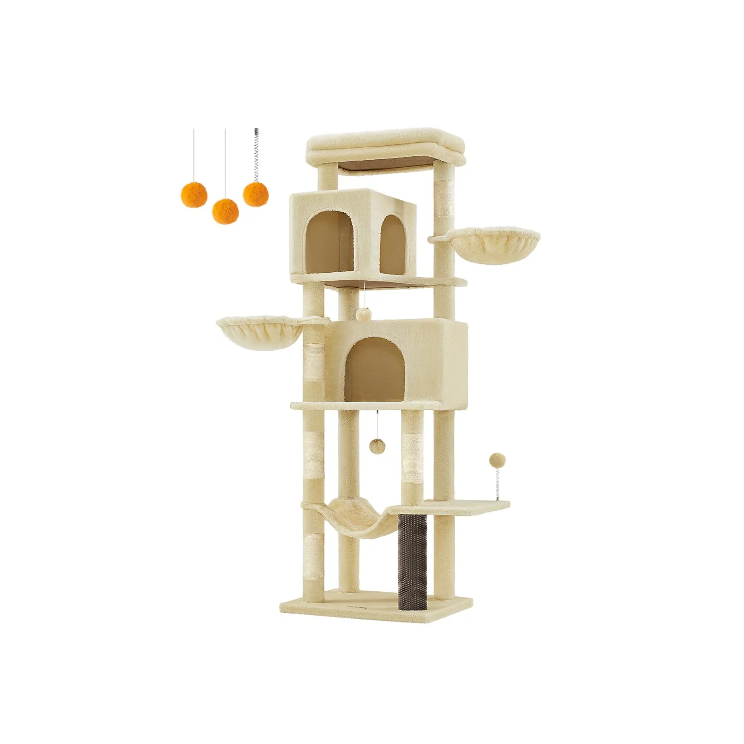 69-Inch Tall Cat Tower with 2 Caves