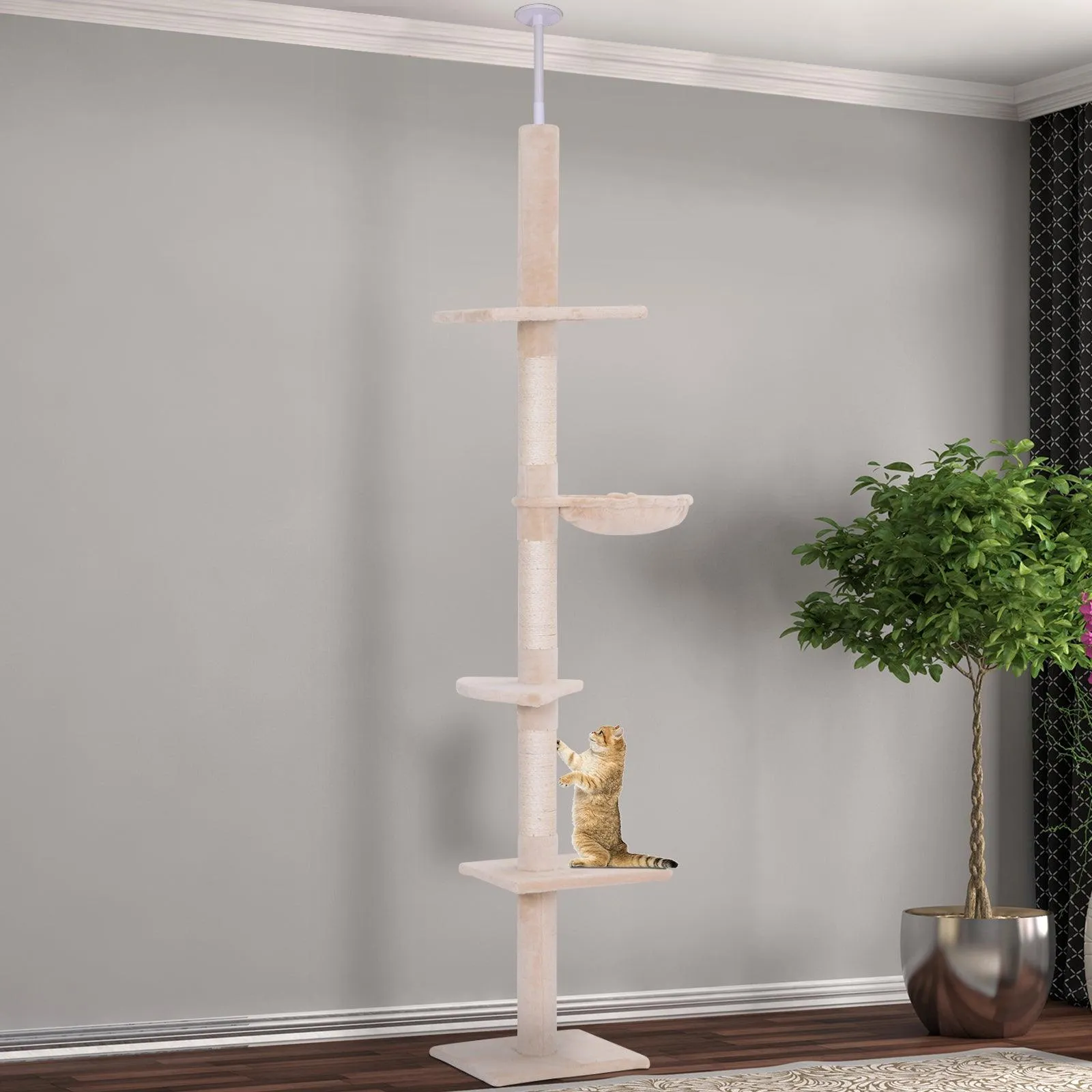 Adjustable Floor to Ceiling Cat Tree, 230-260cm, Beige