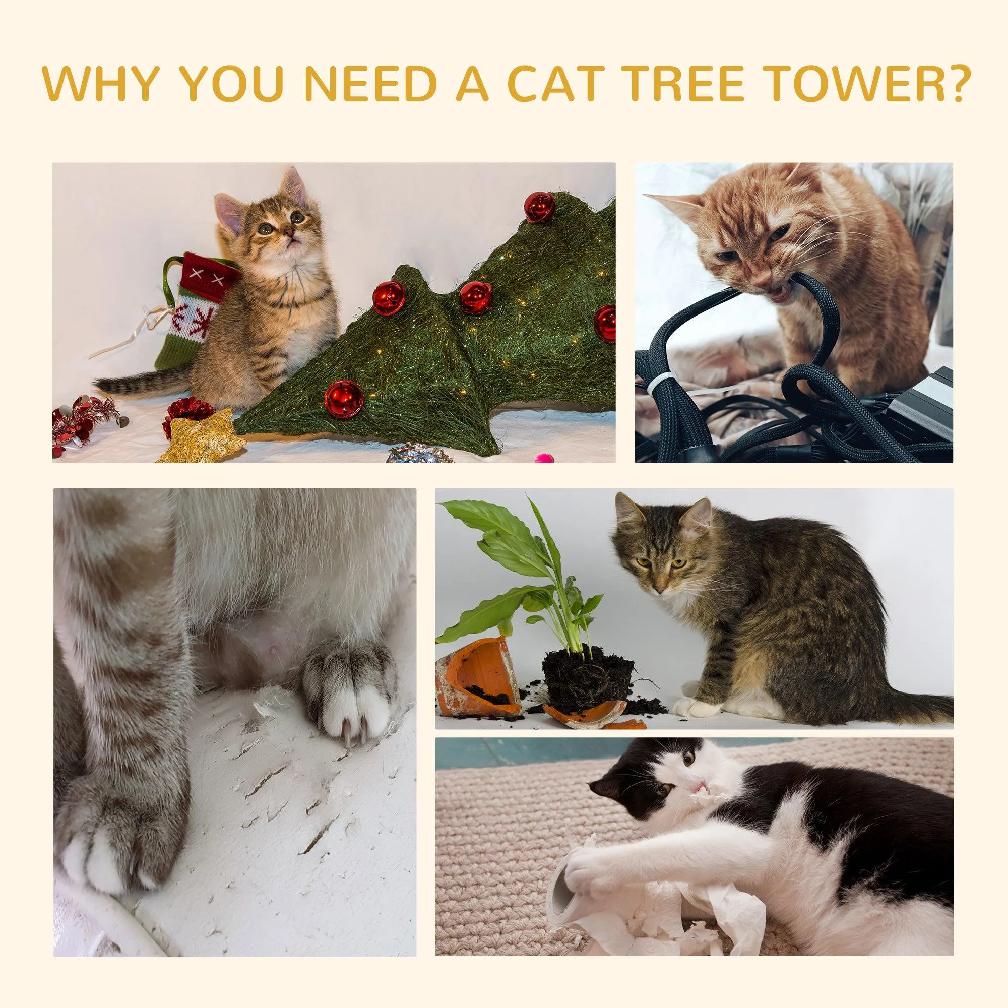 Adjustable Height Cat Tree, 240-260cm - Dark Grey