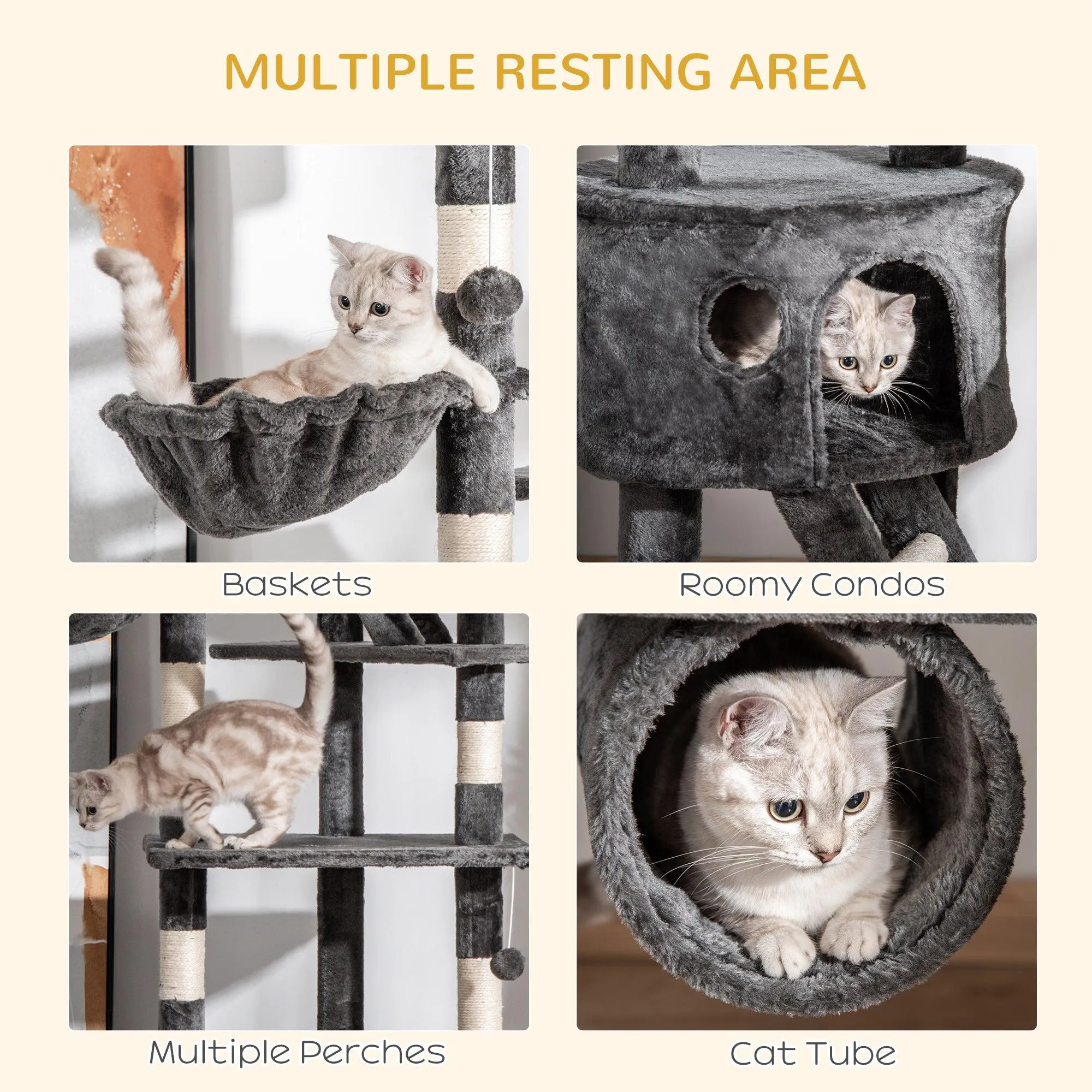 Adjustable Height Cat Tree, 240-260cm - Dark Grey