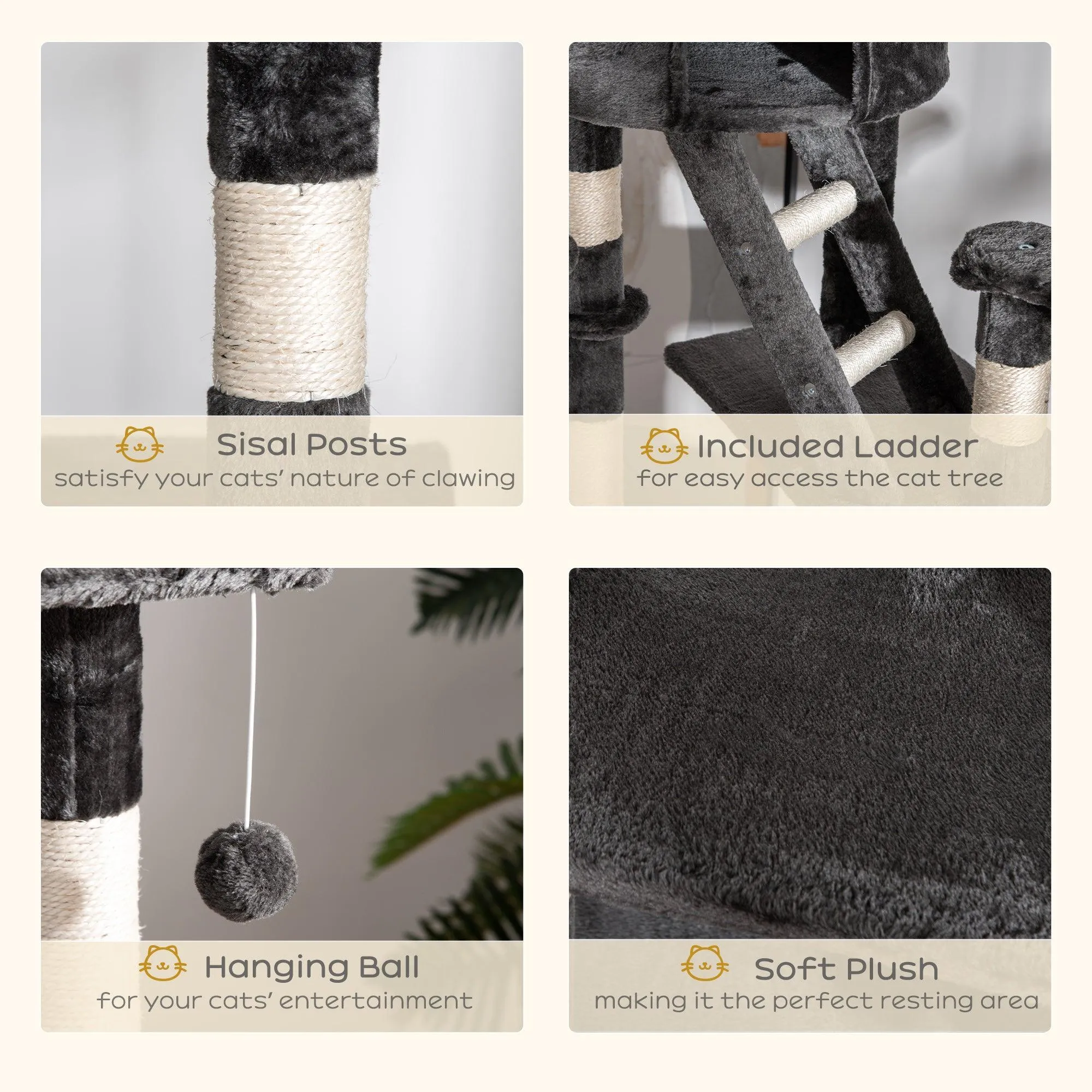 Adjustable Height Cat Tree, 240-260cm - Dark Grey