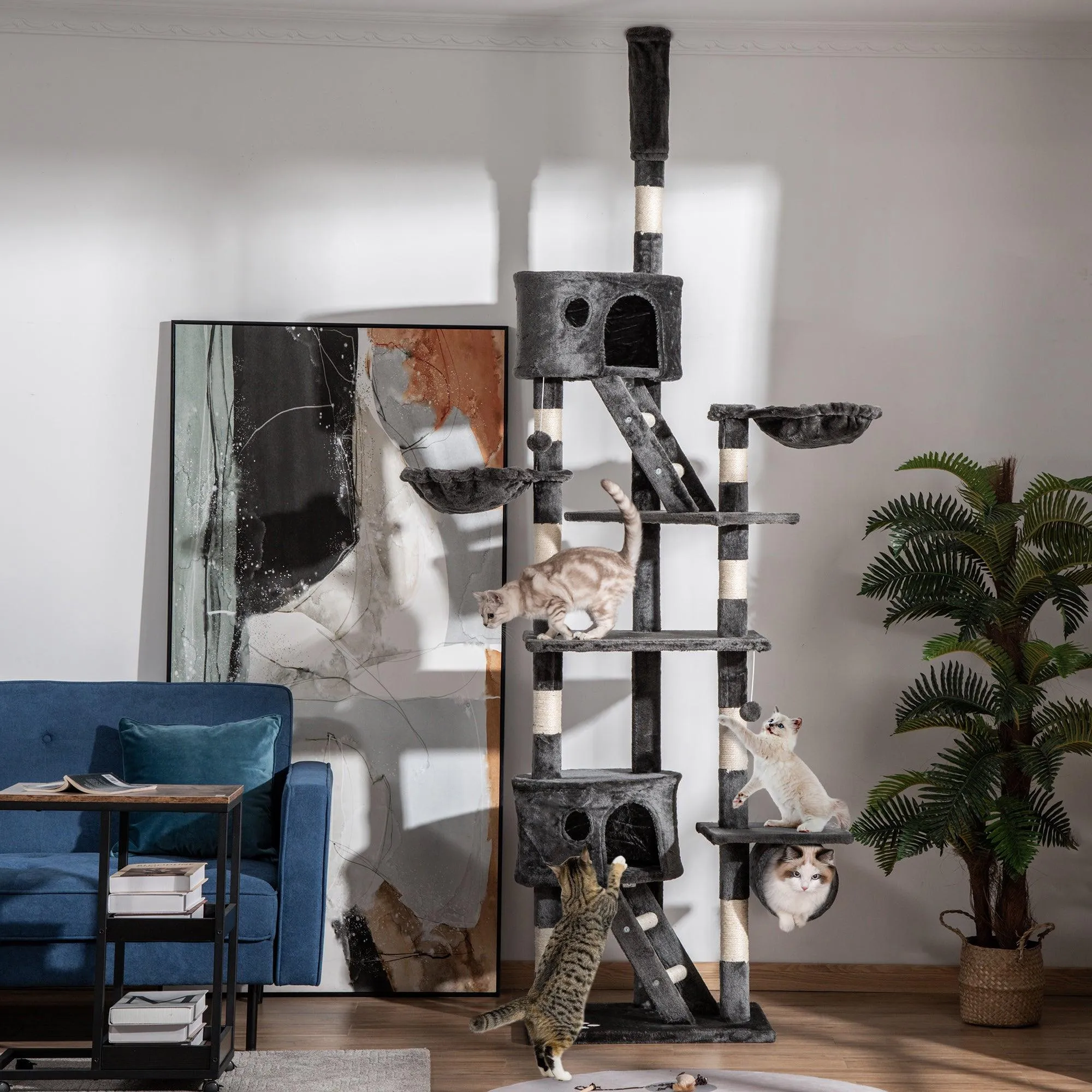 Adjustable Height Cat Tree, 240-260cm - Dark Grey