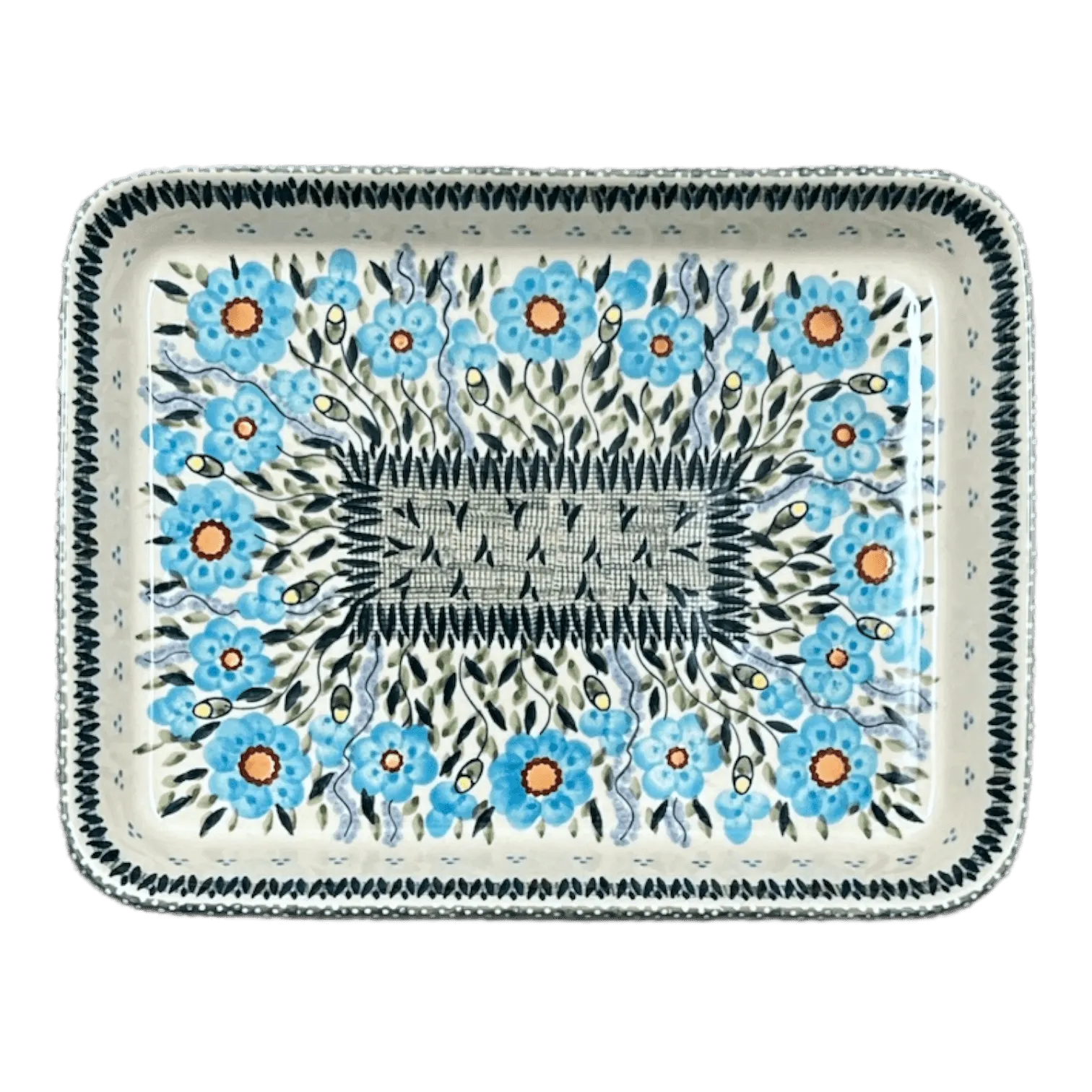 Baker, Rectangular, Shallow, 9" x 11" in "Baby Blue Blossoms" by Manufaktura | P104S-JS49