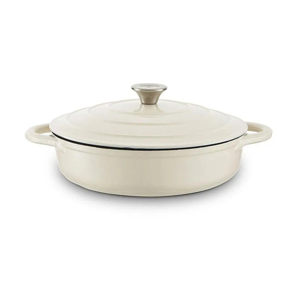 Barbary & Oak Foundry 28cm Camembert Cream Cast Iron Shallow Casserole Dish