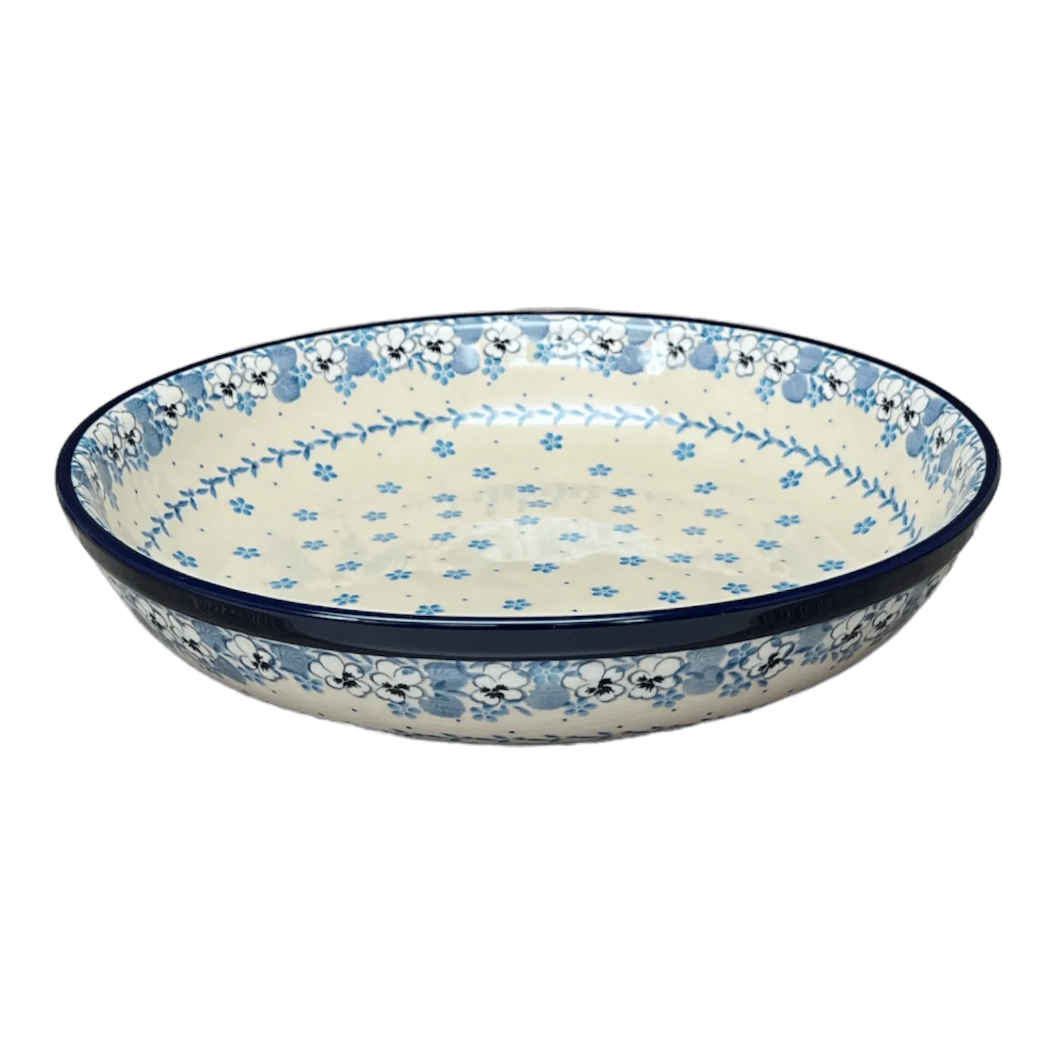 Bowl, Round, Shallow, 12.75" Wide in "Pansy Blues" by Ceramika Artystyczna | A115-2346X