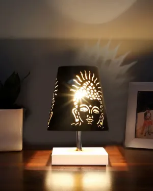 Buddha Ji Metal Etching Table Lamp With White Wood Square Base | 6 x 8 inches