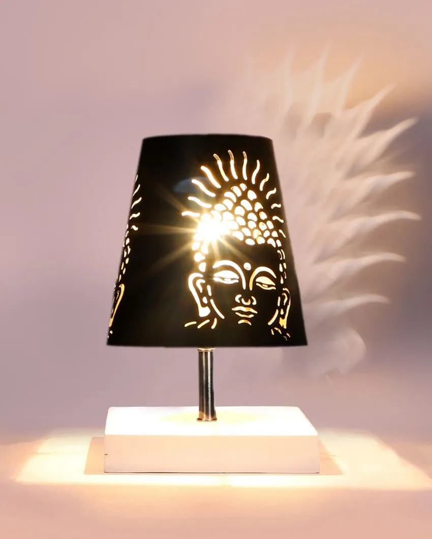 Buddha Ji Metal Etching Table Lamp With White Wood Square Base | 6 x 8 inches