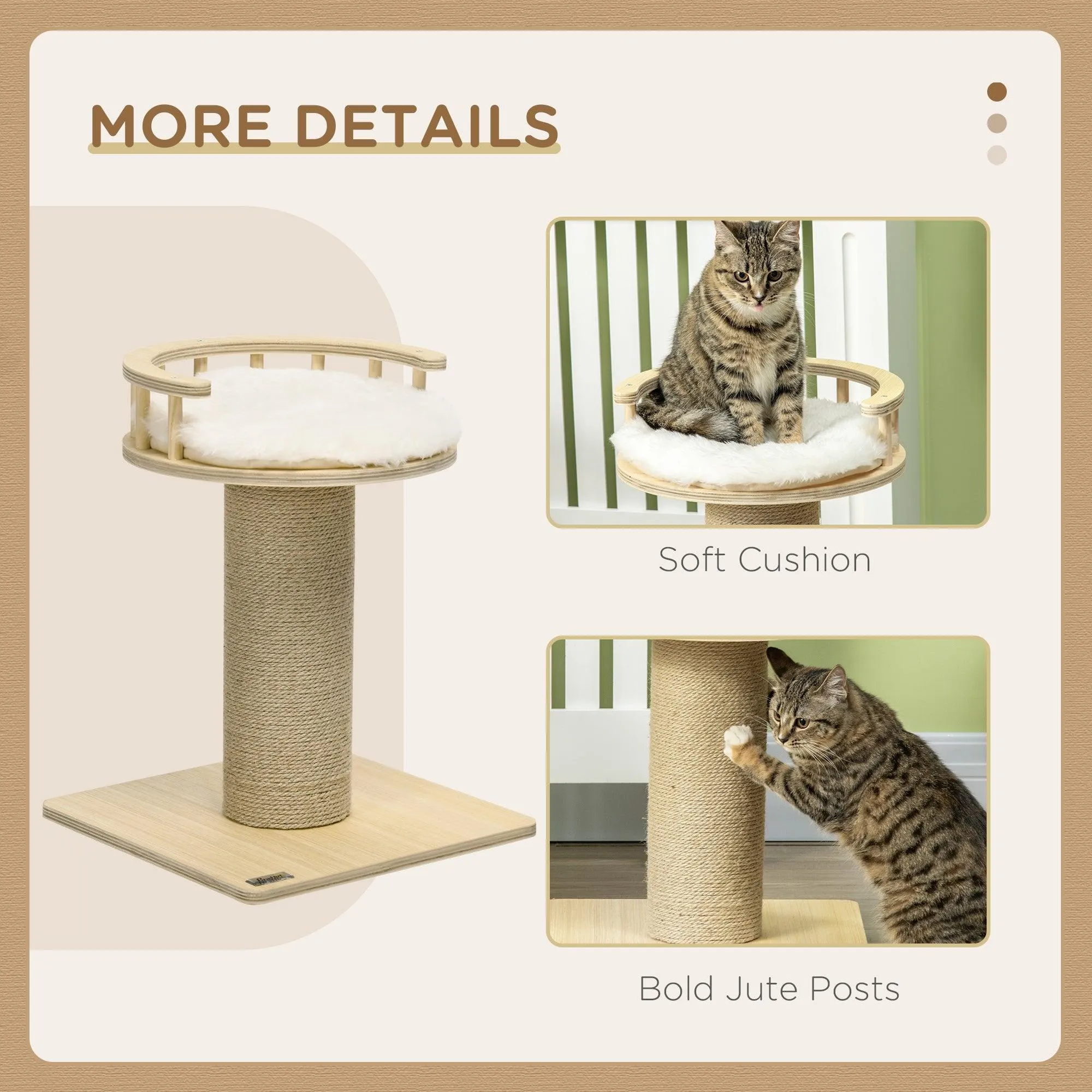 Cat Tower with Jute Scratching Post, 52cm - Natural