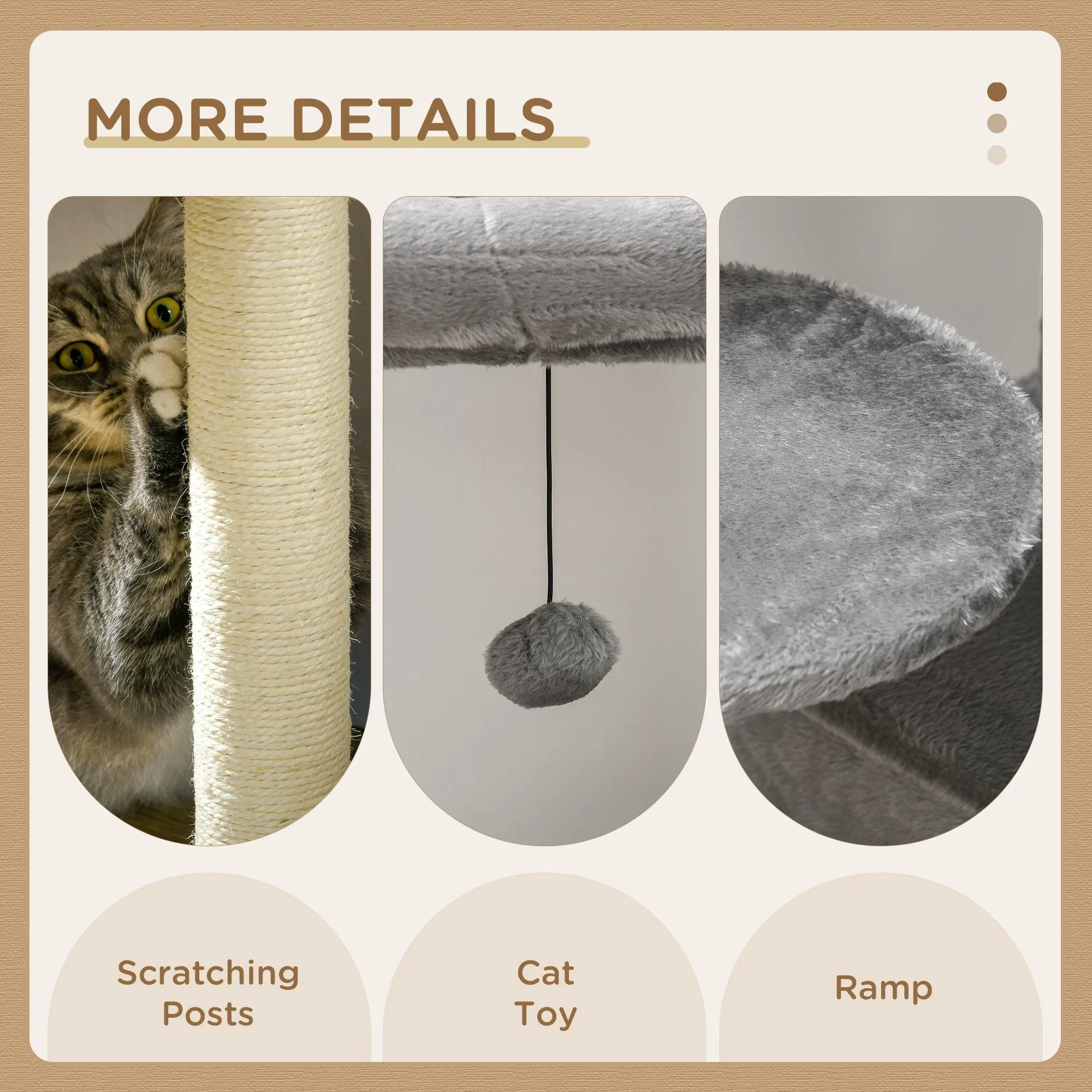 Cat Tower with Scratching Post, Cat House, 148cm - Grey