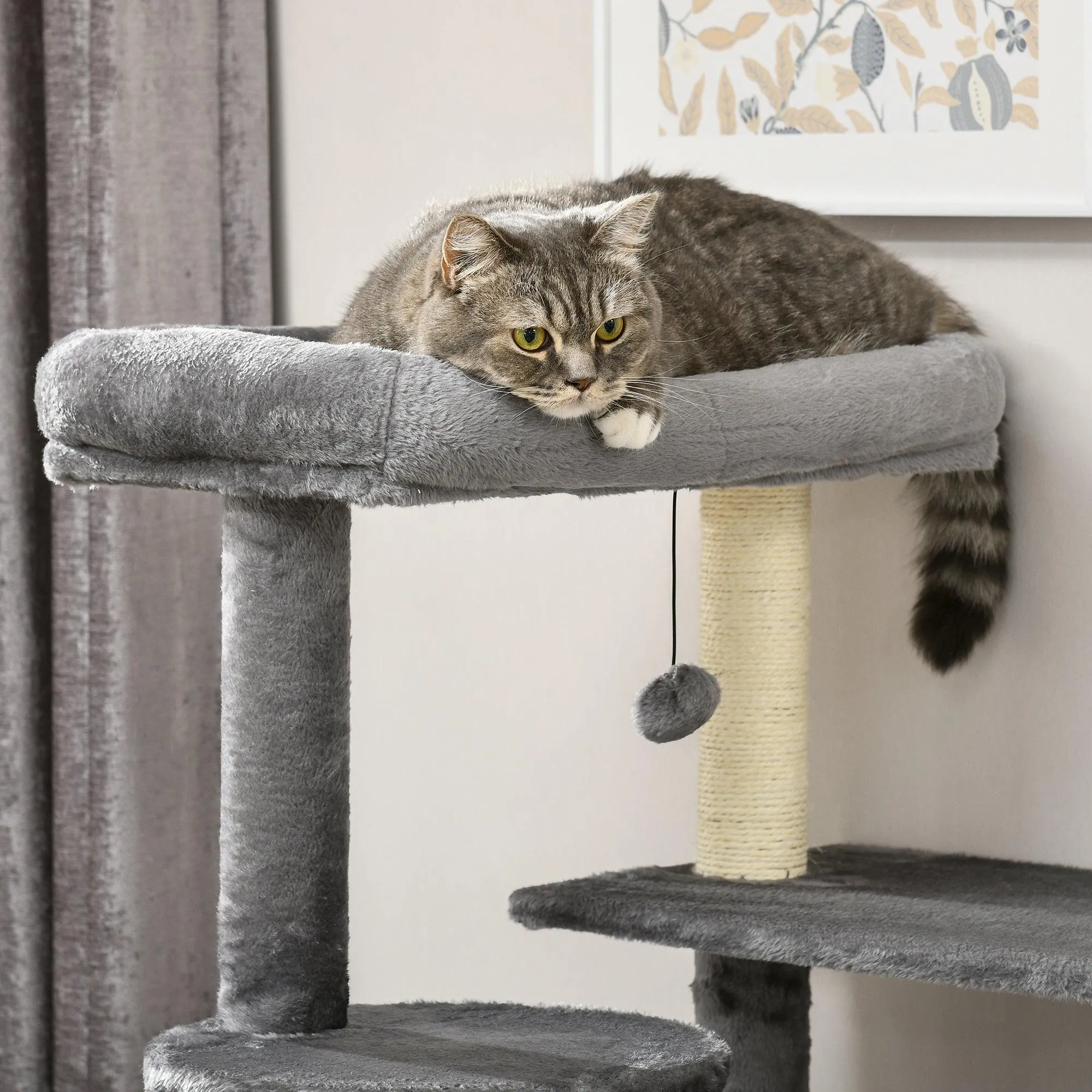 Cat Tower with Scratching Post, Cat House, 148cm - Grey