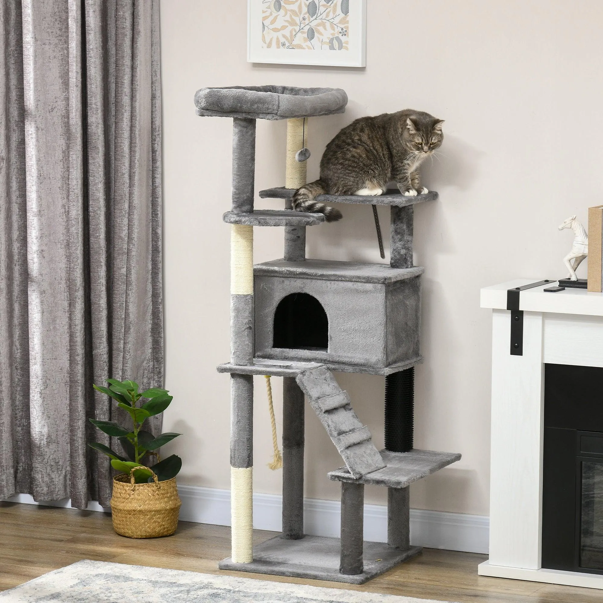 Cat Tower with Scratching Post, Cat House, 148cm - Grey