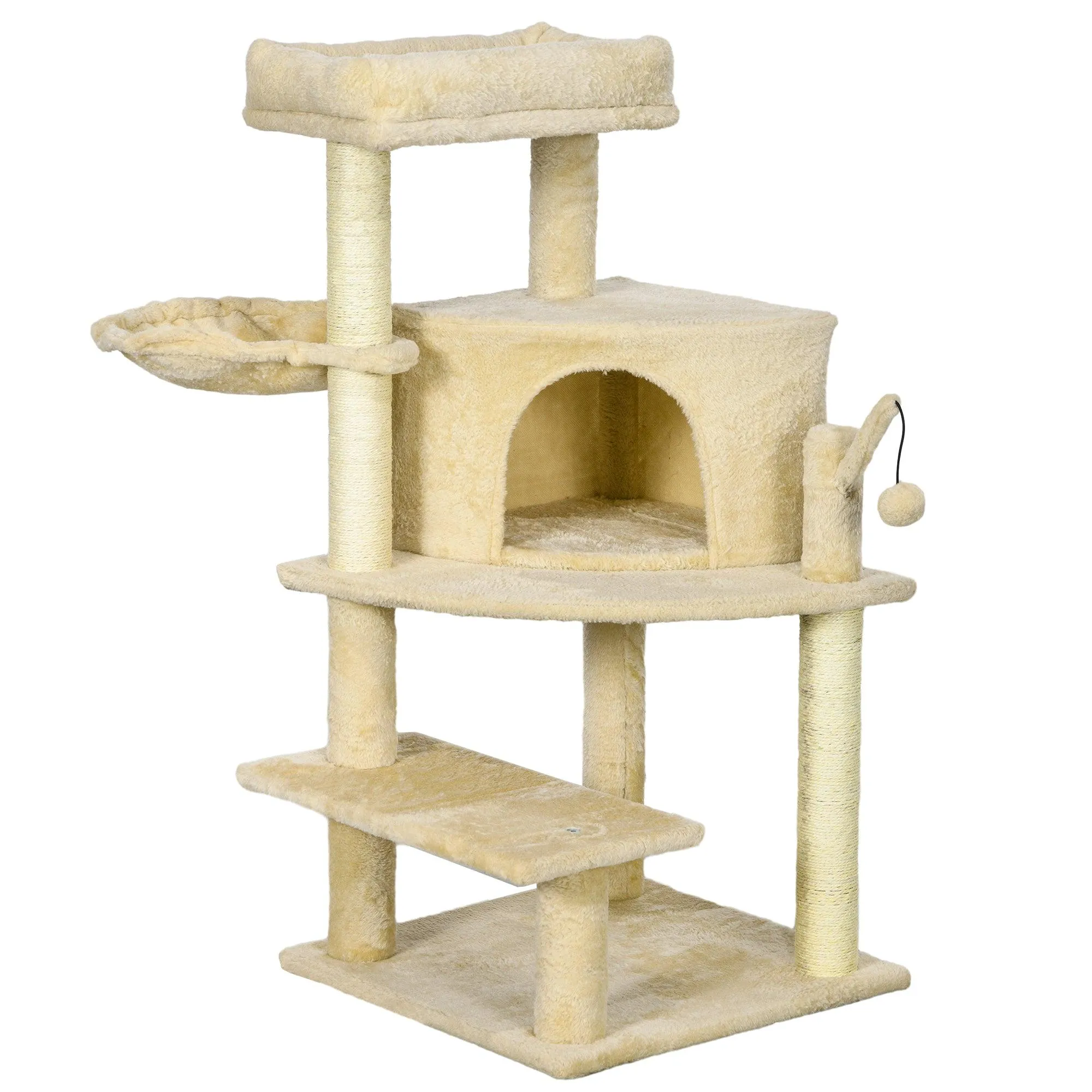 Cat Tree Tower with Sisal Scratching Post, 100cm - Cream White