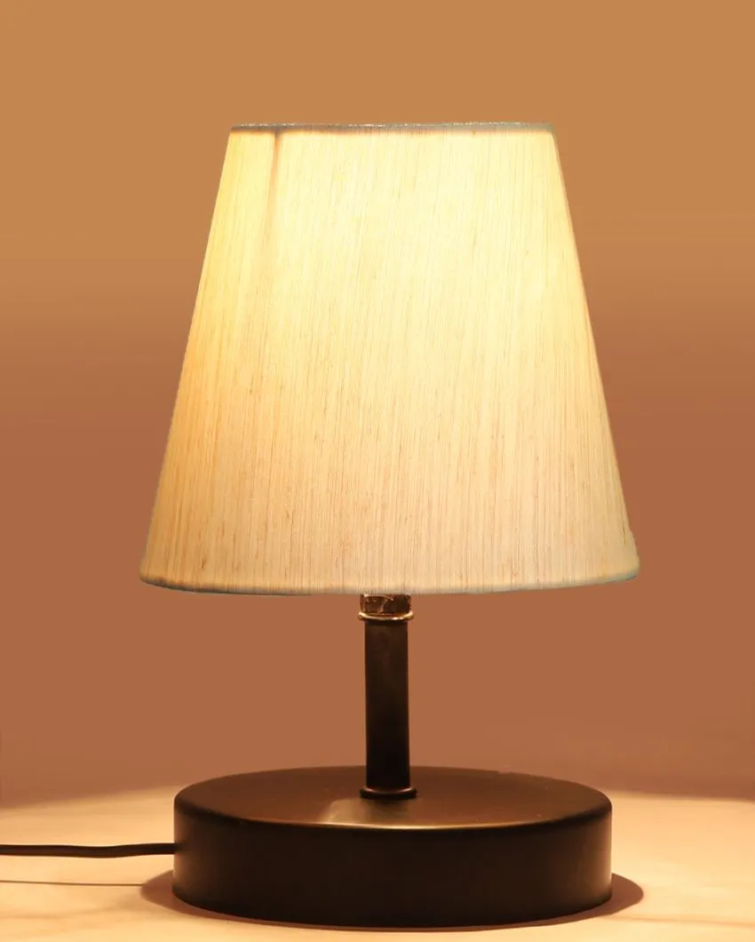 Cotton Round Wooden Black Base Table Lamp | 6 x 8 inches