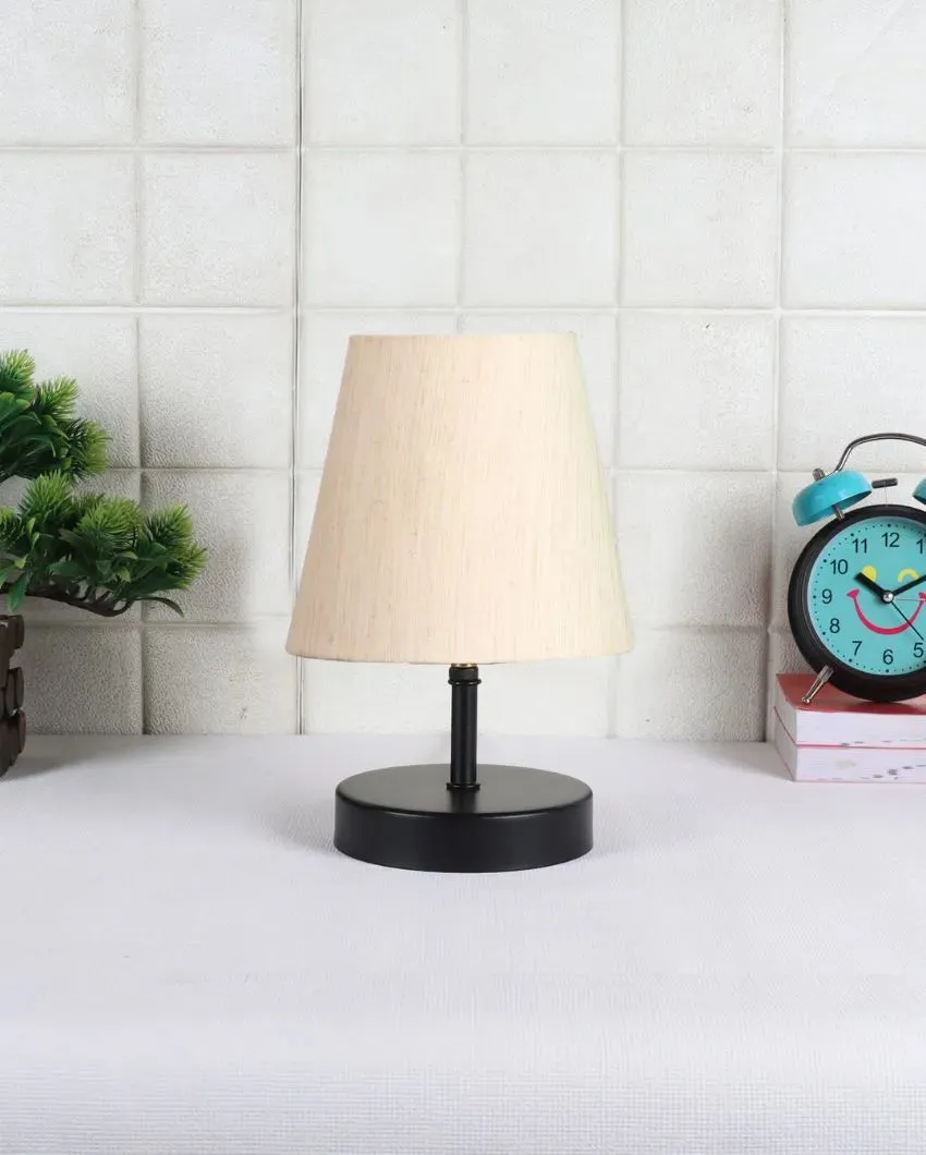 Cotton Round Wooden Black Base Table Lamp | 6 x 8 inches