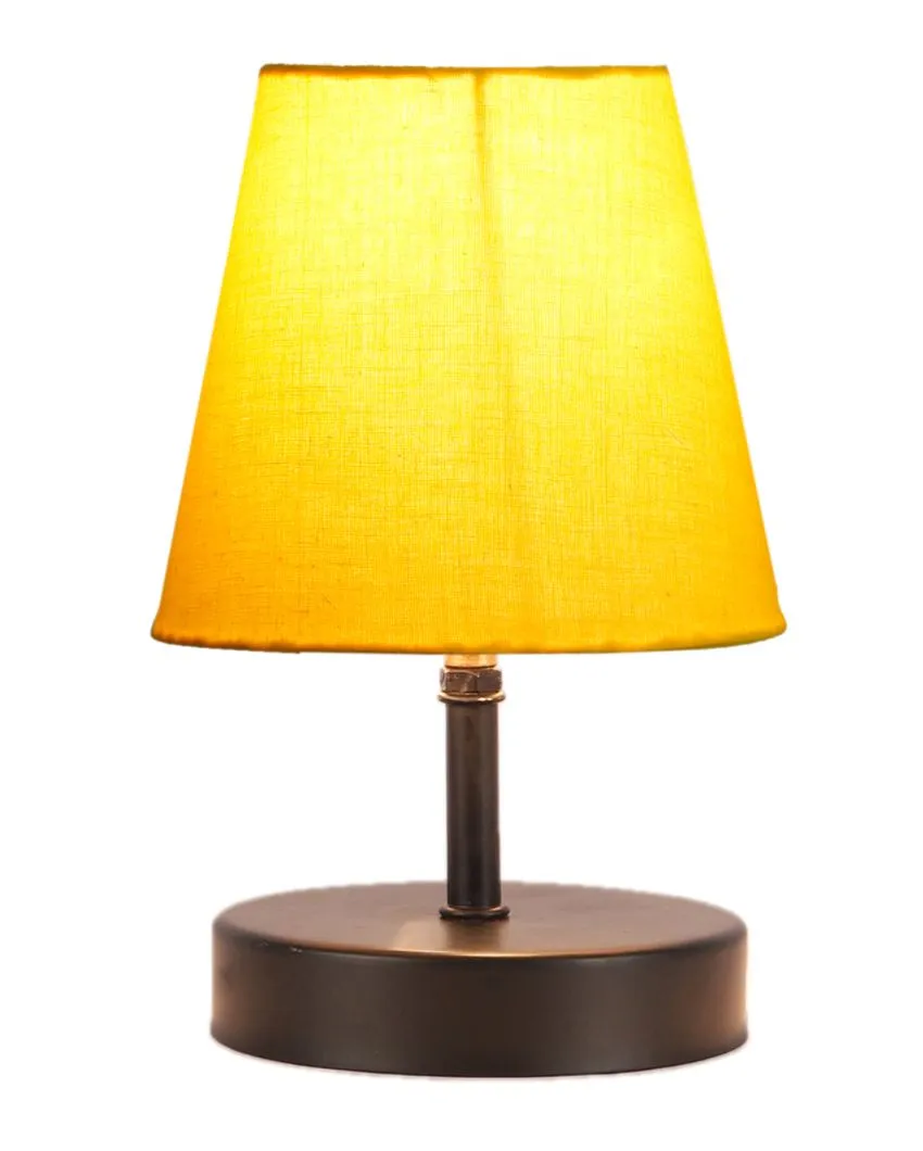 Cotton Round Wooden Black Base Table Lamp | 6 x 8 inches