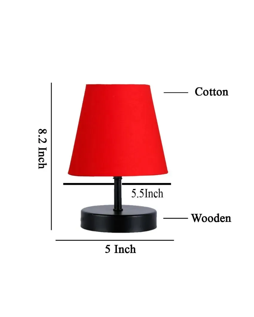 Cotton Round Wooden Black Base Table Lamp | 6 x 8 inches