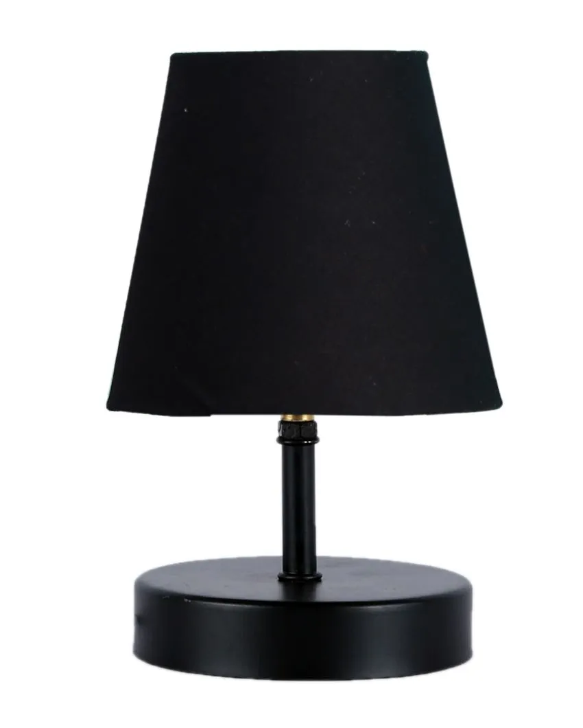 Cotton Round Wooden Black Base Table Lamp | 6 x 8 inches