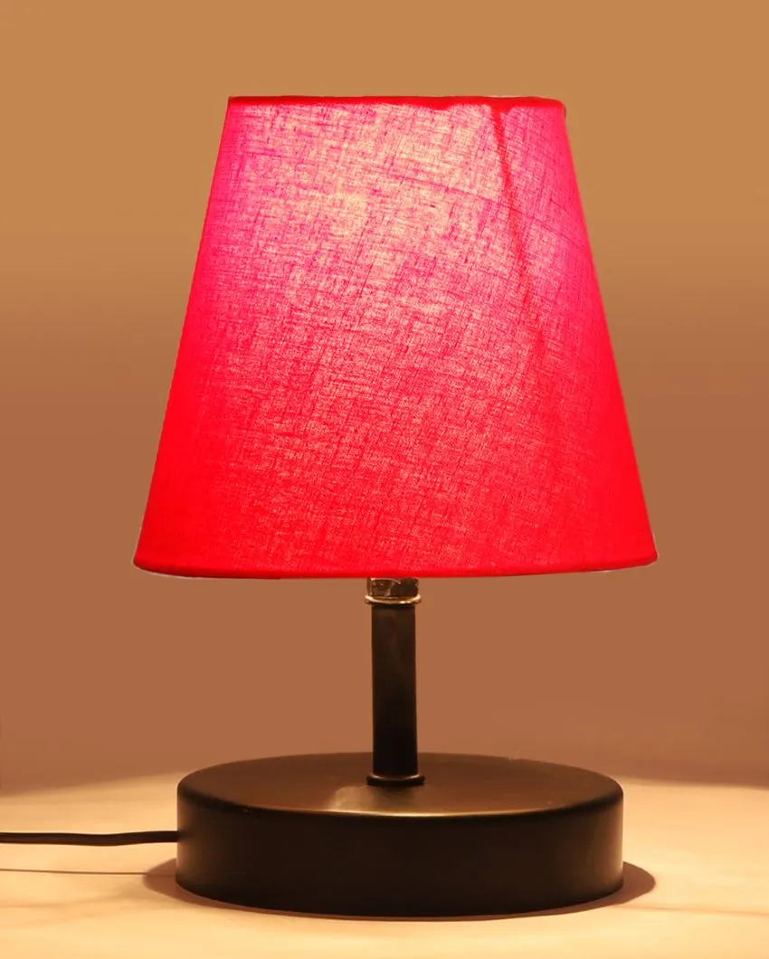 Cotton Round Wooden Black Base Table Lamp | 6 x 8 inches