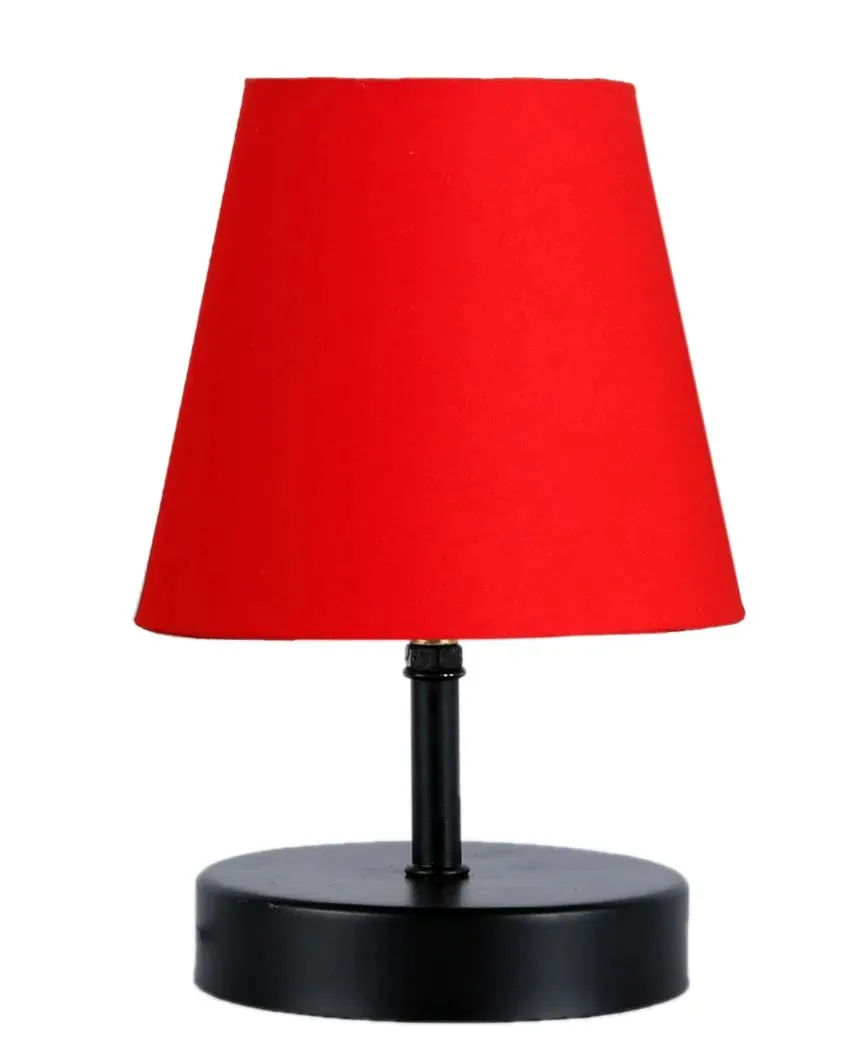 Cotton Round Wooden Black Base Table Lamp | 6 x 8 inches