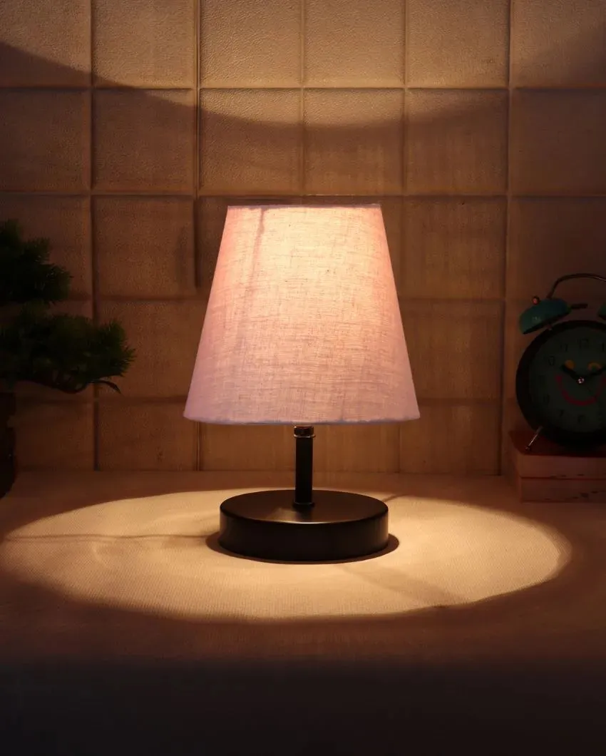 Cotton Round Wooden Black Base Table Lamp | 6 x 8 inches