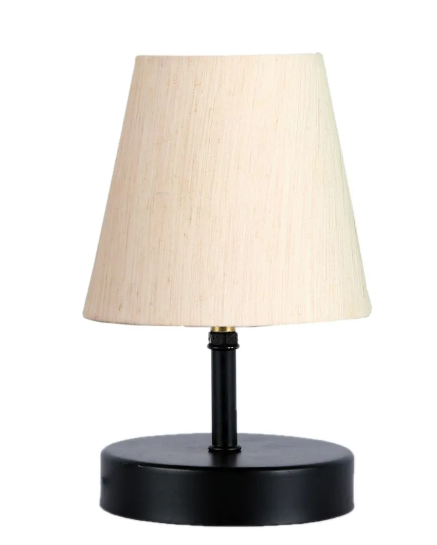 Cotton Round Wooden Black Base Table Lamp | 6 x 8 inches