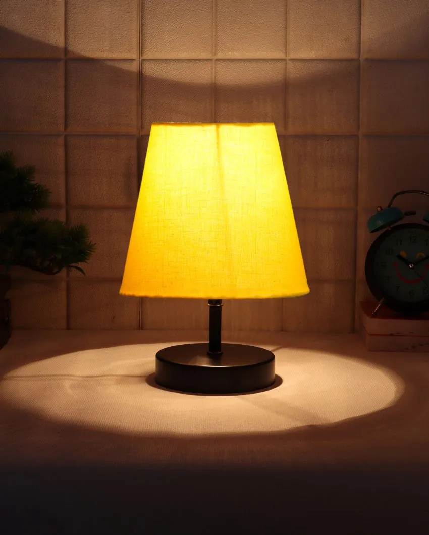 Cotton Round Wooden Black Base Table Lamp | 6 x 8 inches