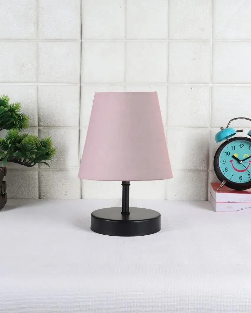 Cotton Round Wooden Black Base Table Lamp | 6 x 8 inches