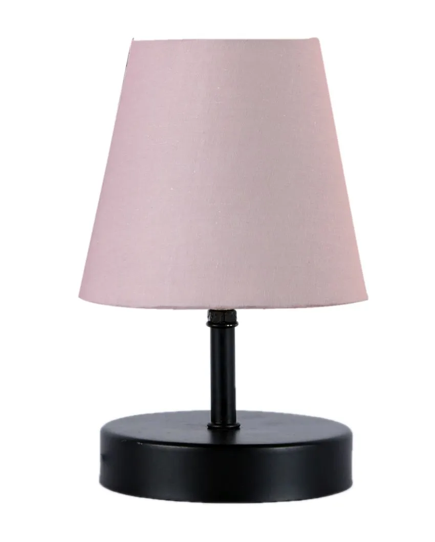 Cotton Round Wooden Black Base Table Lamp | 6 x 8 inches