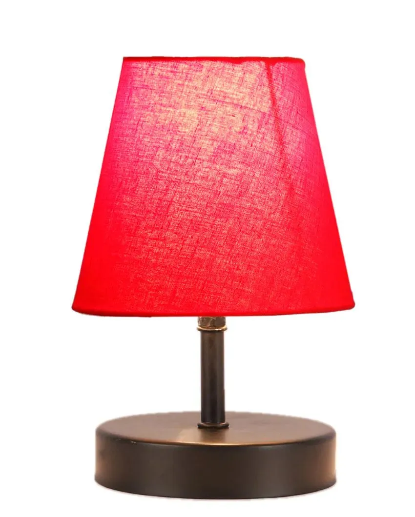 Cotton Round Wooden Black Base Table Lamp | 6 x 8 inches
