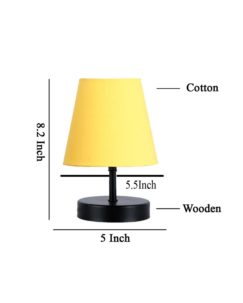 Cotton Round Wooden Black Base Table Lamp | 6 x 8 inches