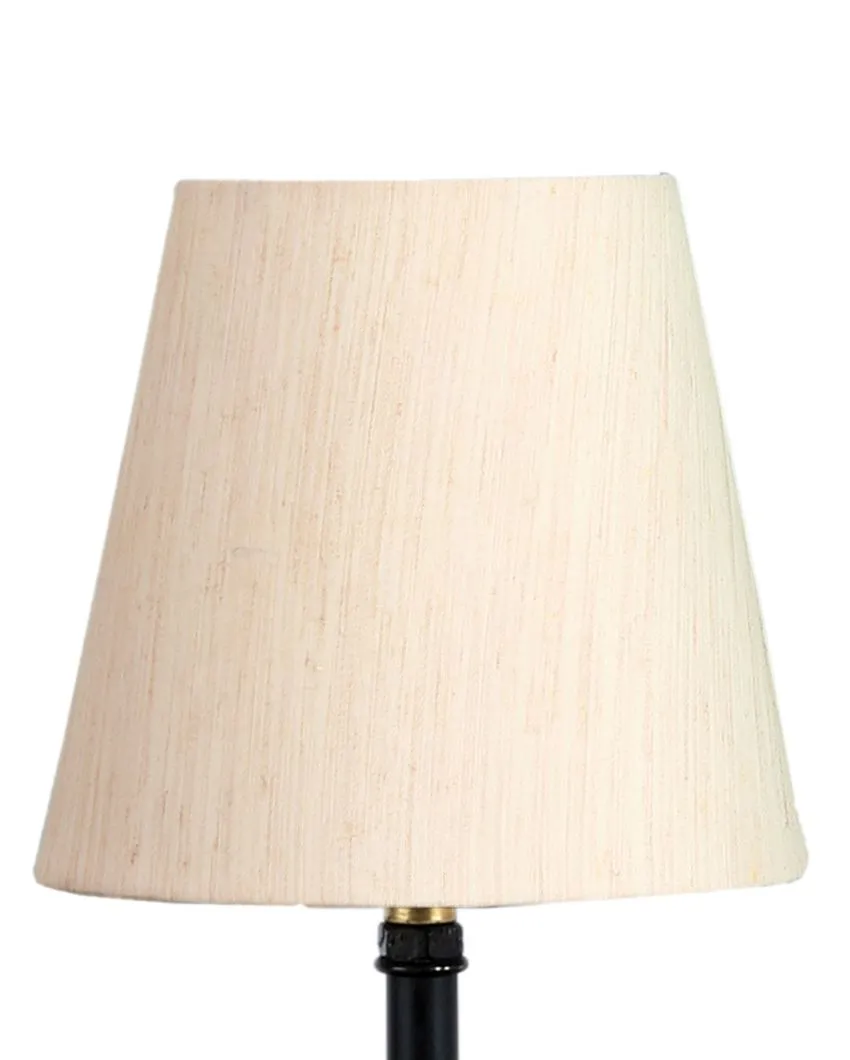Cotton Round Wooden Black Base Table Lamp | 6 x 8 inches