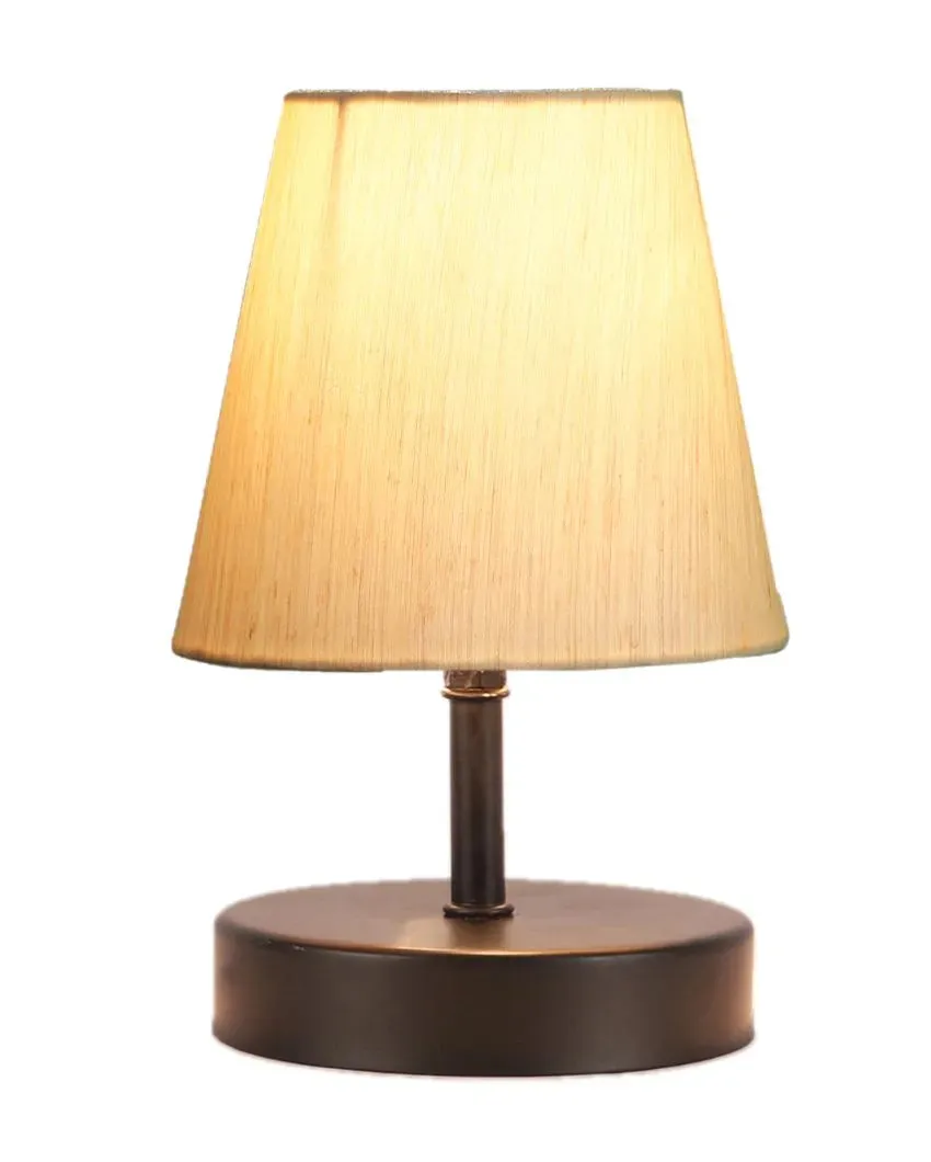 Cotton Round Wooden Black Base Table Lamp | 6 x 8 inches