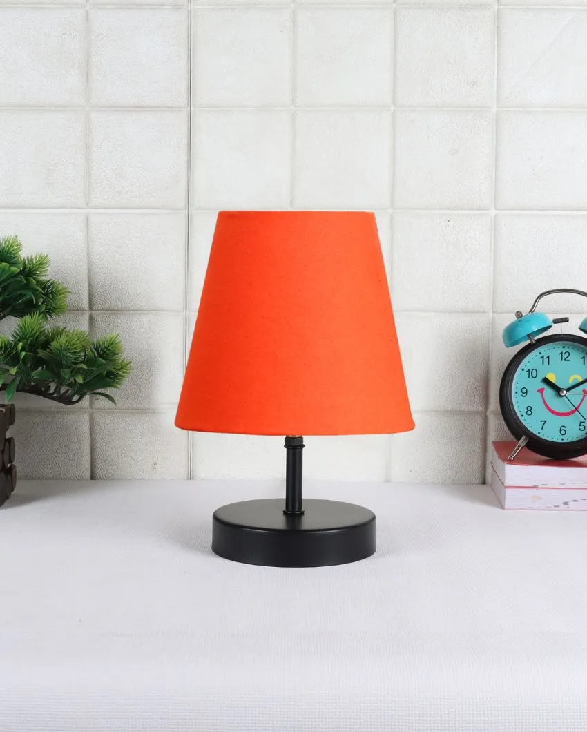 Cotton Round Wooden Black Base Table Lamp | 6 x 8 inches