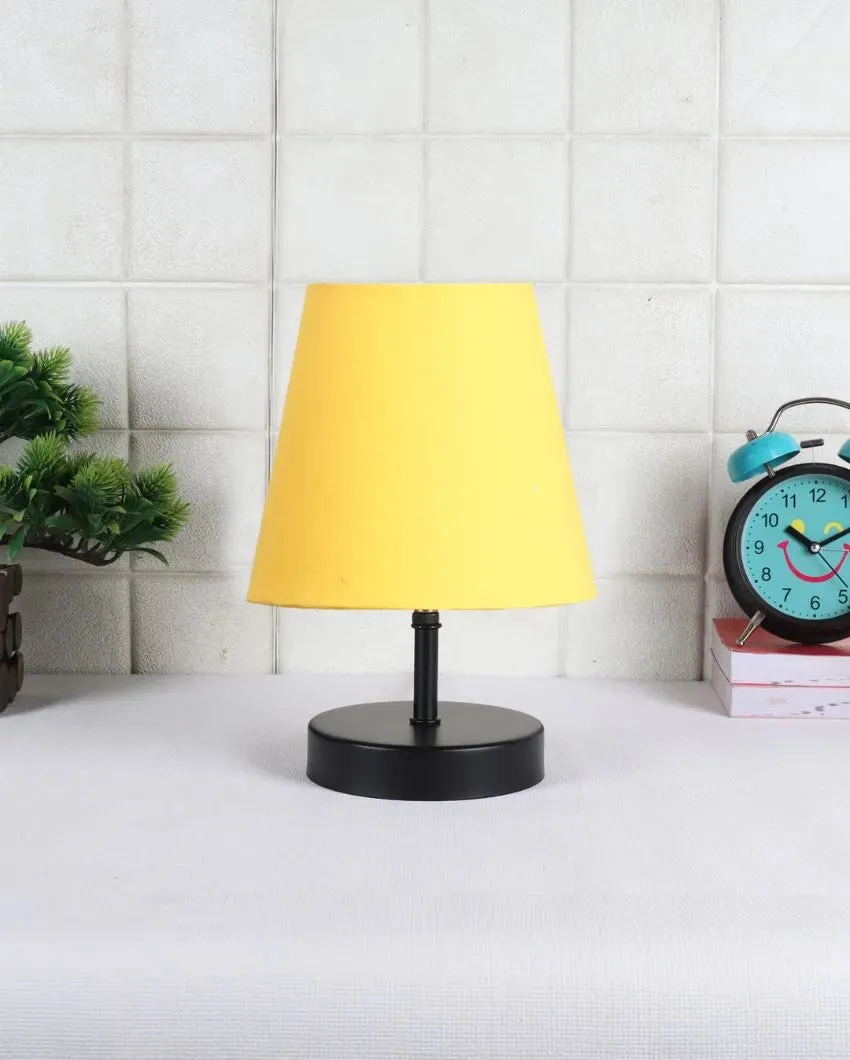Cotton Round Wooden Black Base Table Lamp | 6 x 8 inches