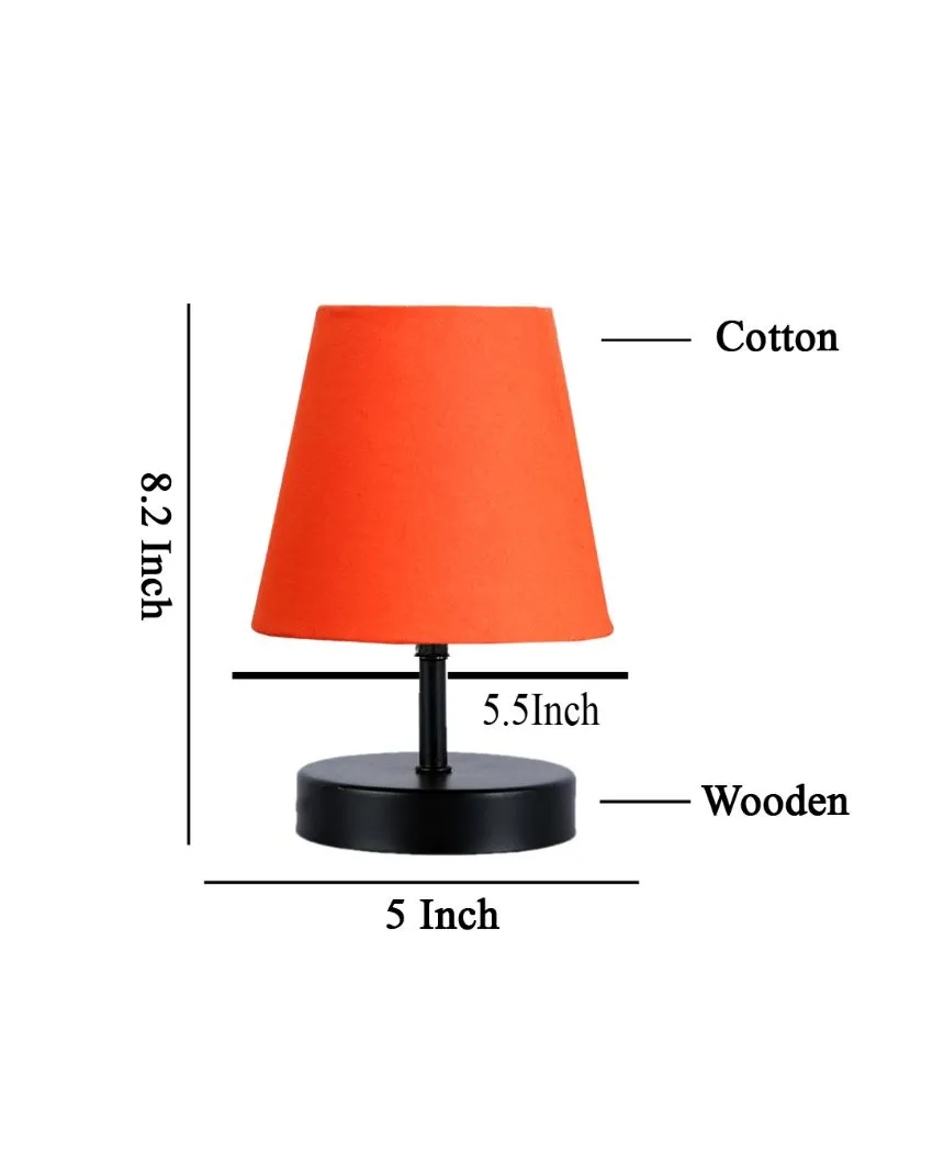 Cotton Round Wooden Black Base Table Lamp | 6 x 8 inches
