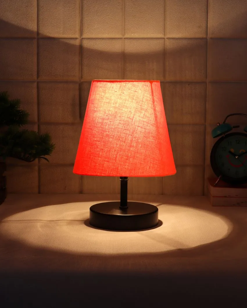 Cotton Round Wooden Black Base Table Lamp | 6 x 8 inches