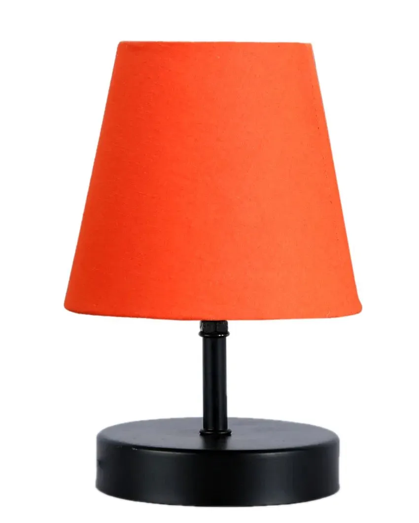 Cotton Round Wooden Black Base Table Lamp | 6 x 8 inches
