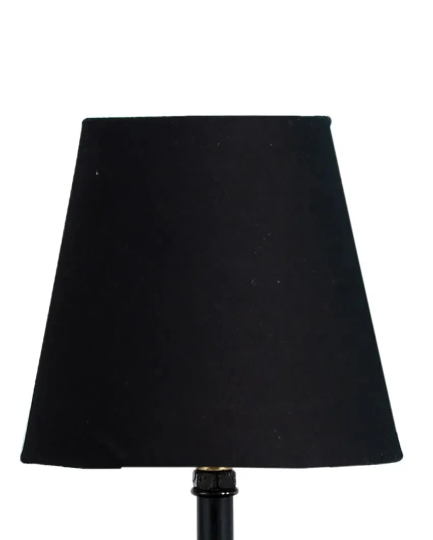 Cotton Round Wooden Black Base Table Lamp | 6 x 8 inches