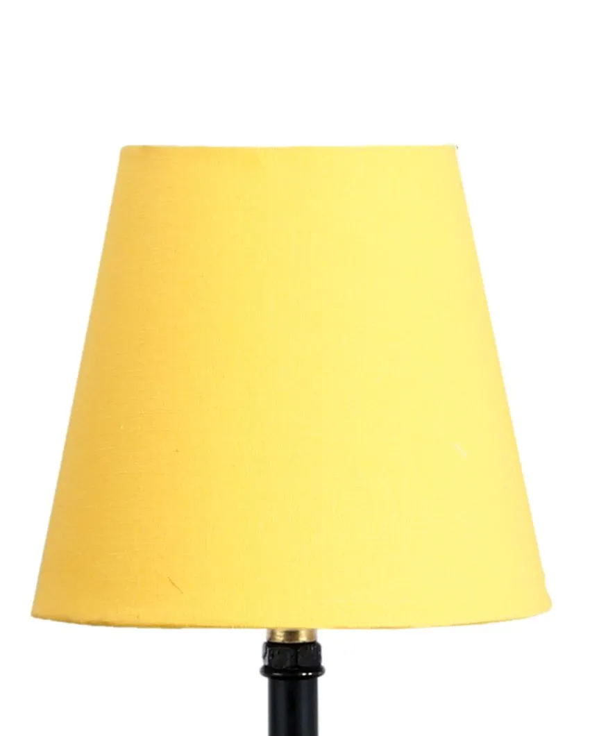 Cotton Round Wooden Black Base Table Lamp | 6 x 8 inches