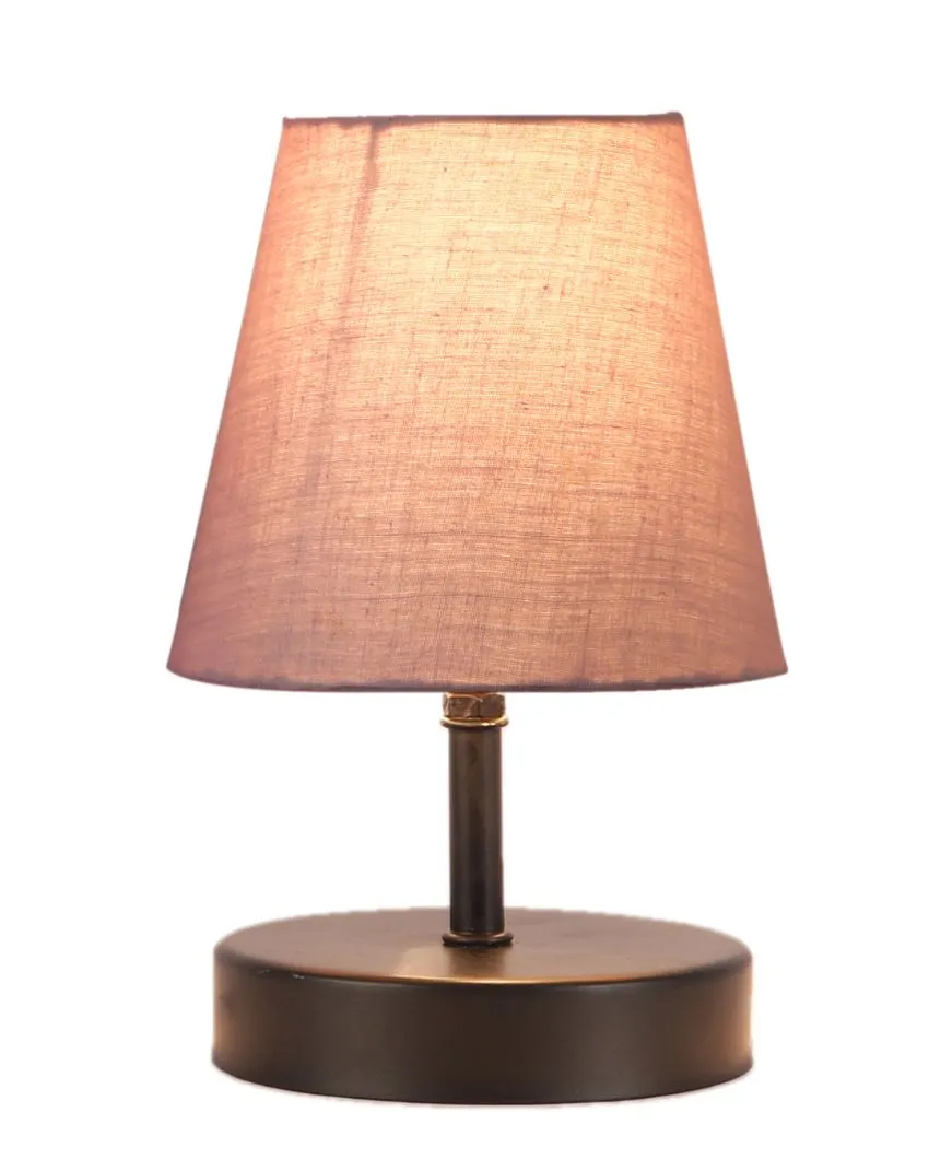Cotton Round Wooden Black Base Table Lamp | 6 x 8 inches