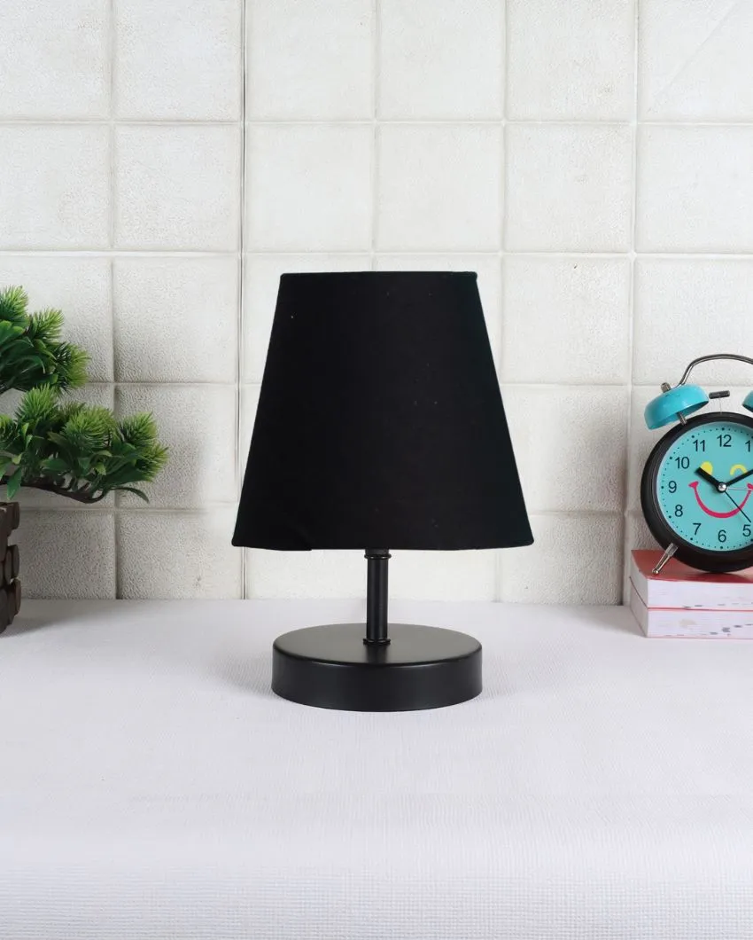 Cotton Round Wooden Black Base Table Lamp | 6 x 8 inches