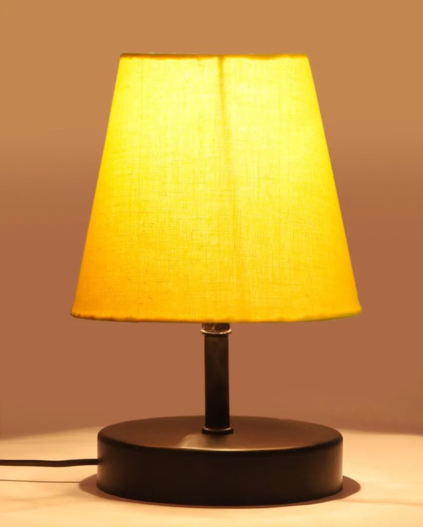 Cotton Round Wooden Black Base Table Lamp | 6 x 8 inches