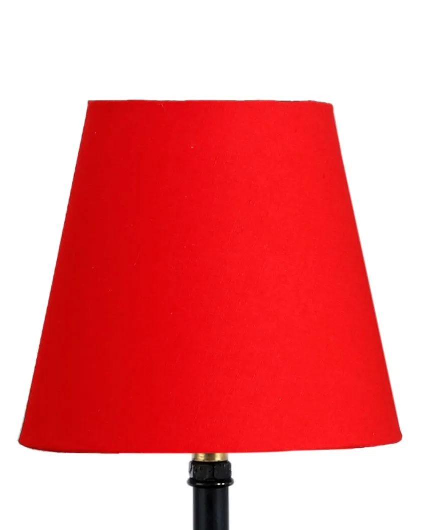 Cotton Round Wooden Black Base Table Lamp | 6 x 8 inches