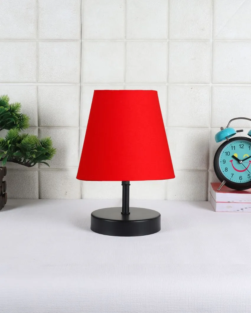 Cotton Round Wooden Black Base Table Lamp | 6 x 8 inches