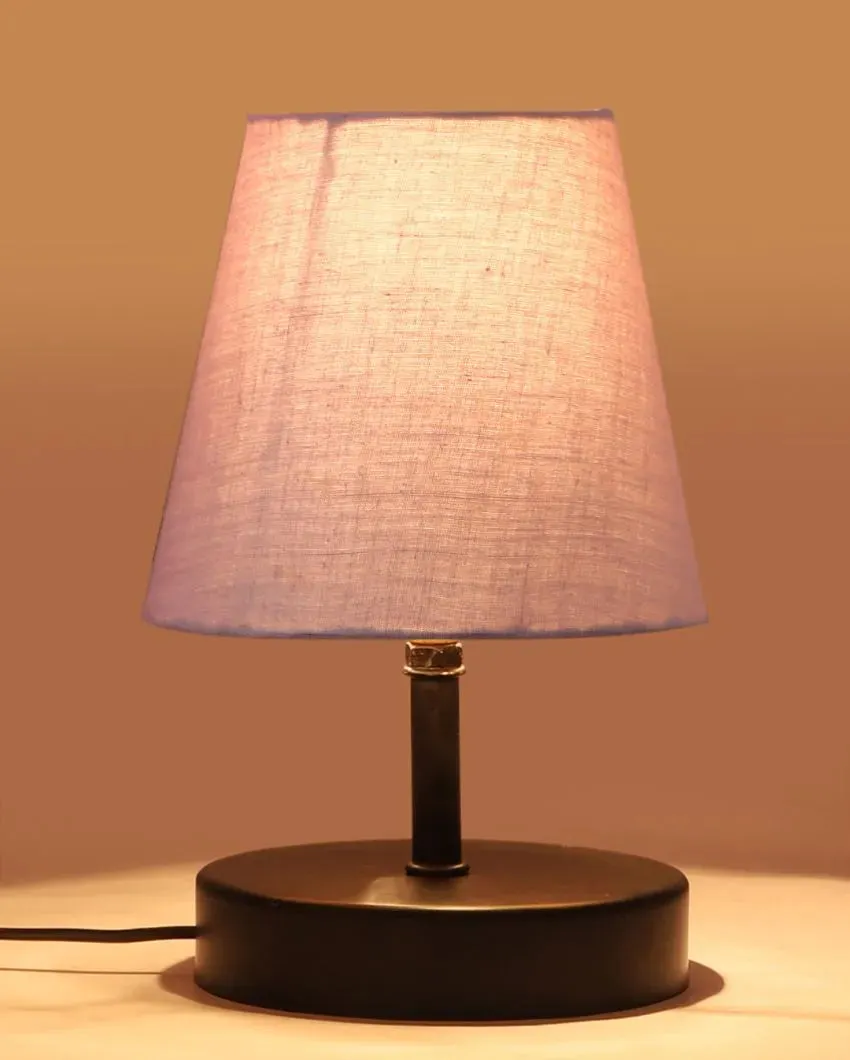 Cotton Round Wooden Black Base Table Lamp | 6 x 8 inches
