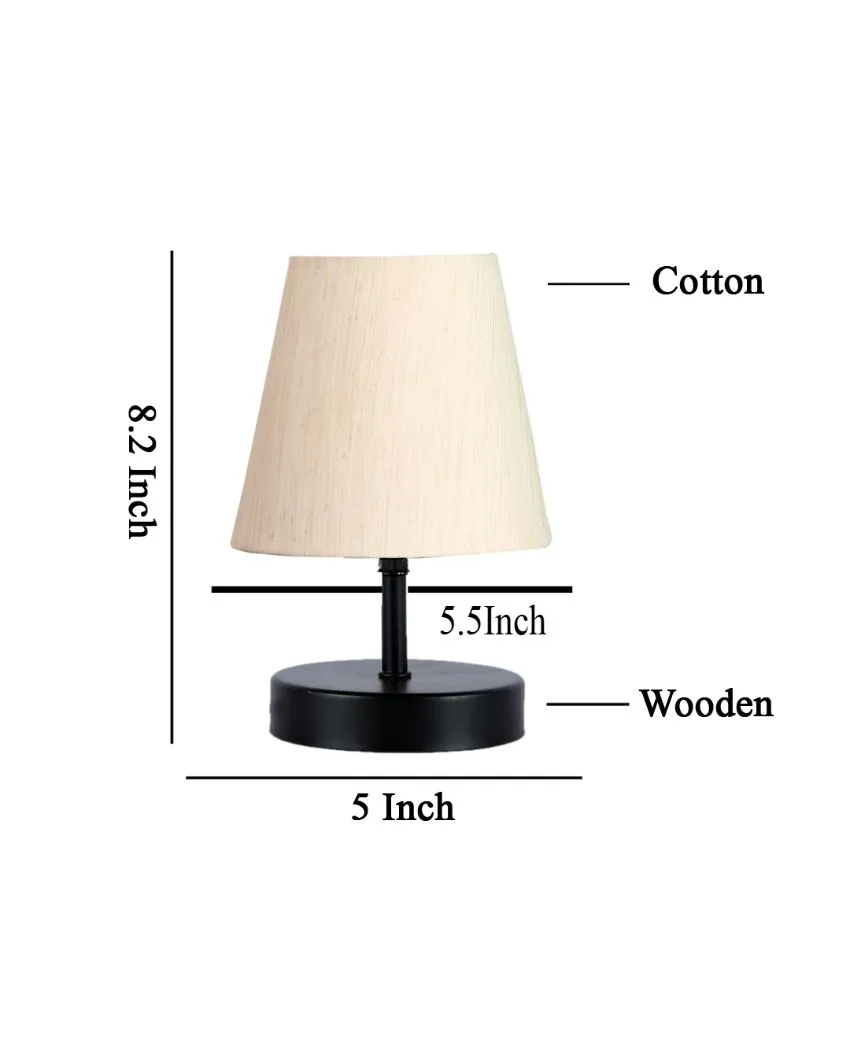 Cotton Round Wooden Black Base Table Lamp | 6 x 8 inches